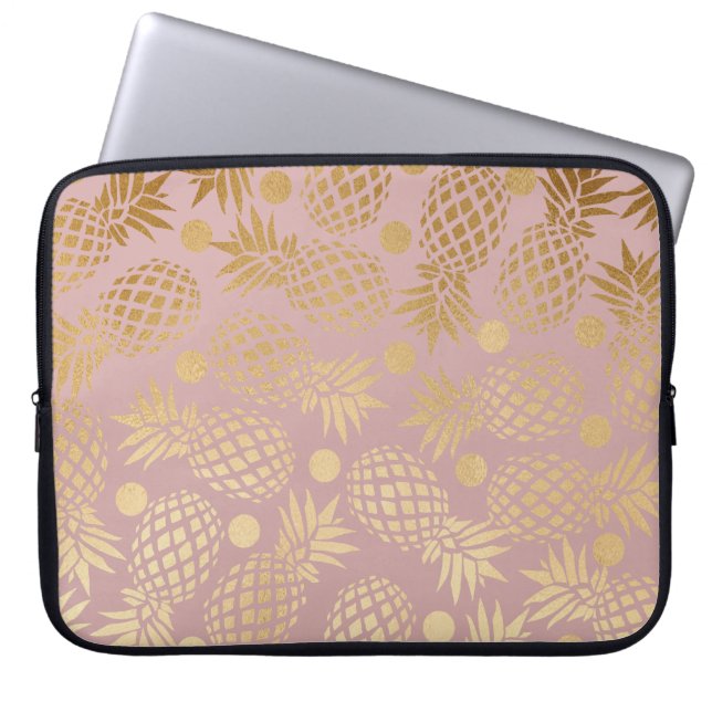 för ananasmönster för elegant faux guld- polka laptop sleeve (Framsidan)