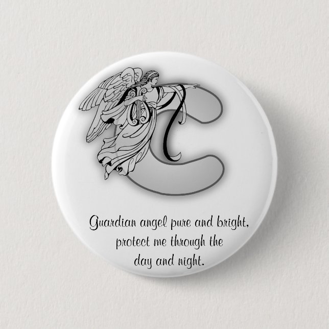 För ängelmonogram för brev C alfabet Knapp (Framsida)