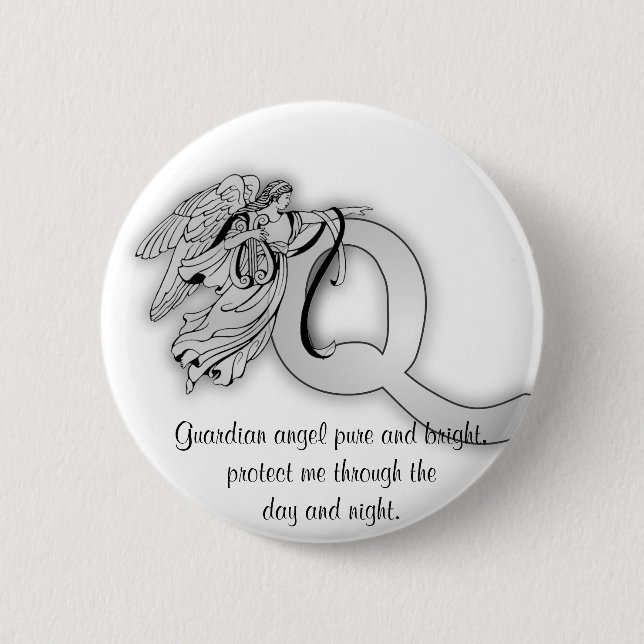 För ängelmonogram för brev q alfabet knapp (Framsida)