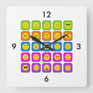 För ansikteEmoticons för gullig regnbåge lyckli Fyrkantig Klocka