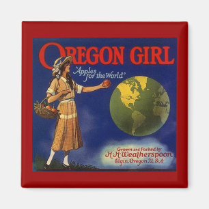 FÖR APPLE FÖR VINTAGE FÖR MAGNET~-OREGON FLICKA MAGNET