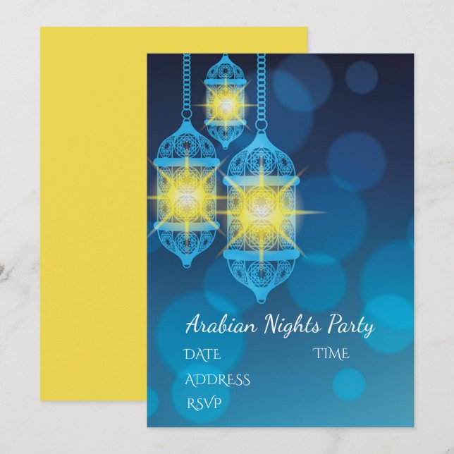 För arab för lyktaparty på nätterna tema inbjudningar (Fram/baksida)