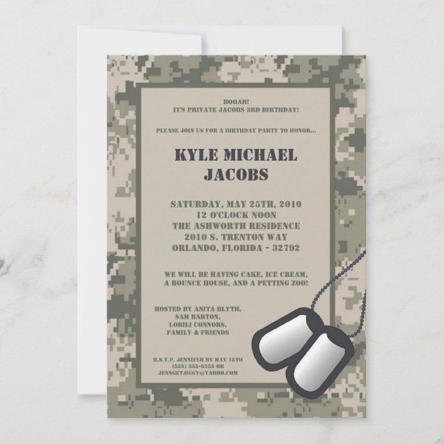 för ARMÉCamo för födelsedagsfest inbjudan 5x7 (Framsida)