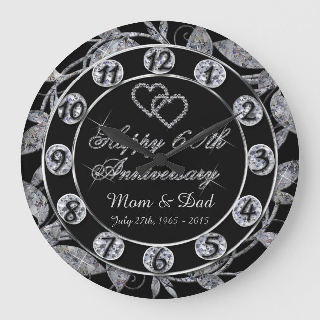 För årsdagdiamanten för lycklig 60th löv numrerar stor klocka (Framsida)