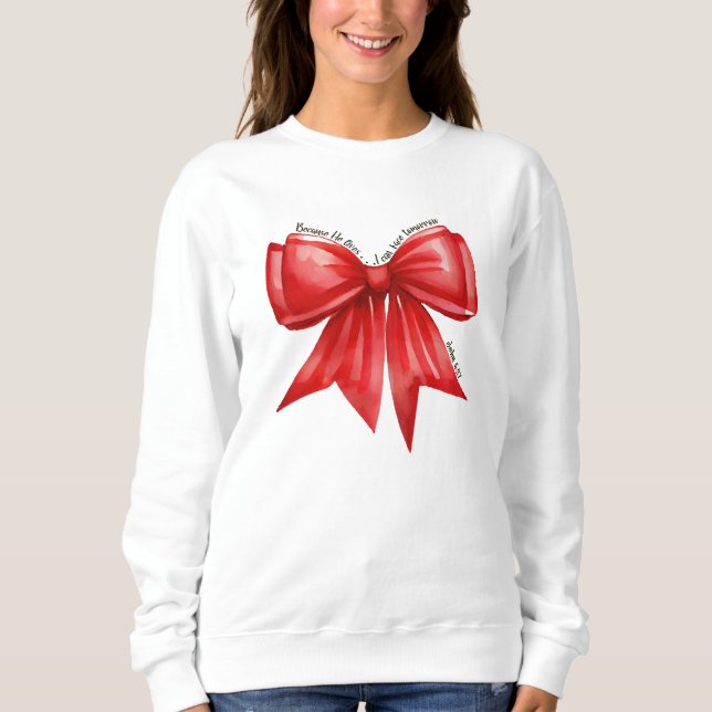För att han lever Red Bow Sweater. John 6:57 T Shirt (Framsida)