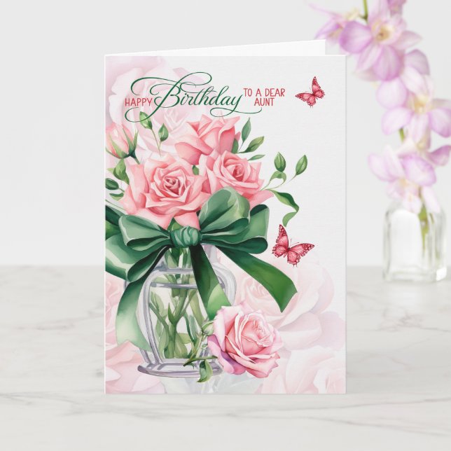 for Aunt's Birthday Pink Roses and Butterflies Kort (Orkide)