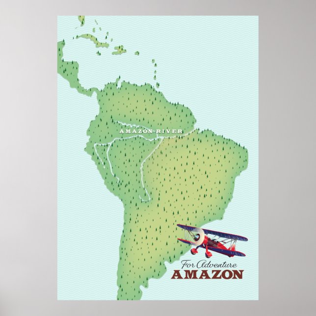 För Äventyr Amazon-regnskogen Brasilien karta Poster (Framsidan)