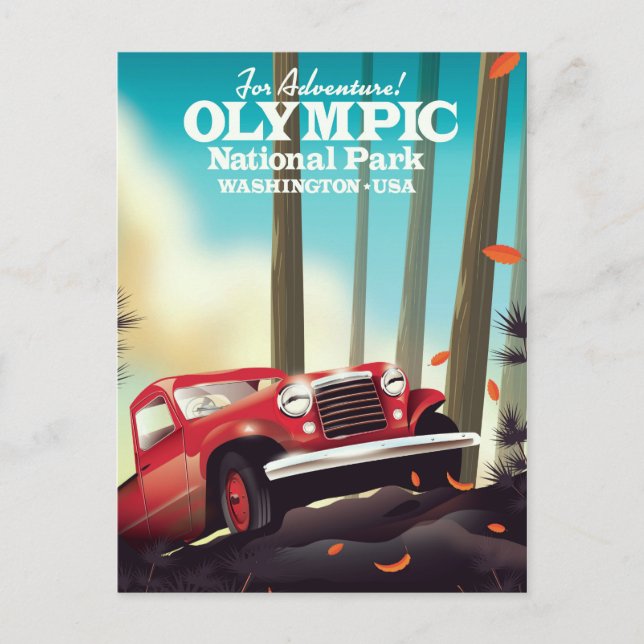 För äventyr! Olympiska nationalparken Washington. Vykort (Framsida)