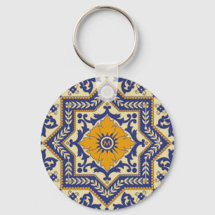 För Azulejo för Monogram keramiska blått Keycha Nyckelring