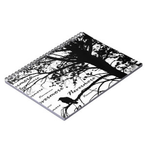 För B&W korpsvart trädSilhouette Nevermore - E.A. Anteckningsbok Med Spiral