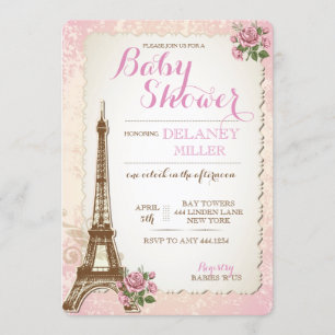 För baby showerflicka för vintage Parisian Inbjudningar