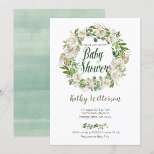 För baby showerinbjudan för vit blom- kort
