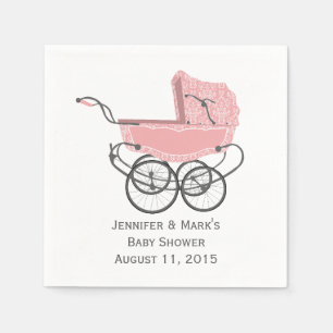 För baby showerpapper för rosa Pram beställning Pappersservett