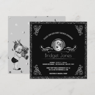 För baby showersvart för Prince Pojke glitter för Inbjudningar