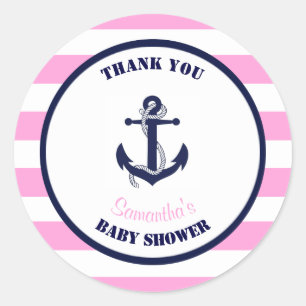 För baby showertack för flicka rosa nautiska runt klistermärke