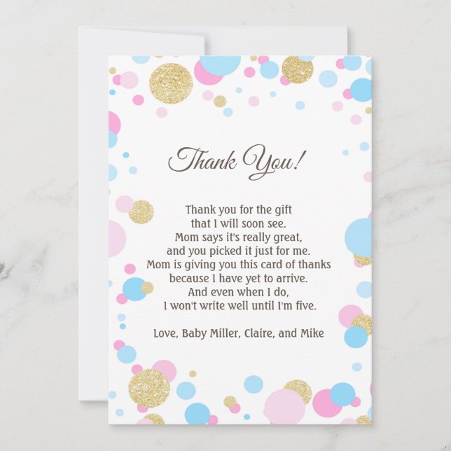 För baby showertack för glitter noterar det rosa tack kort (Framsida)