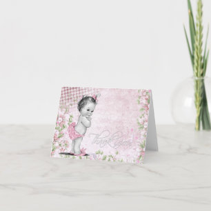 För baby showertack för söt vintage rosa kort