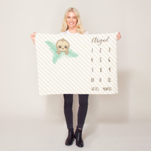 För babySloth för gullig gender neutral milstolpe Fleecefilt