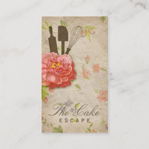 för bageribagare för vintage chic rosa blom- visitkort
