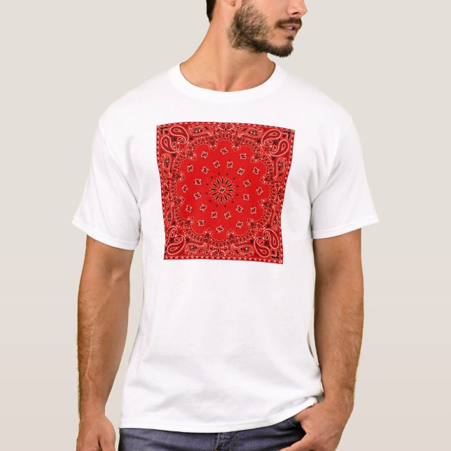 För BandanaScarf för BBQ rött Paisley westernt T-shirt (Framsida)