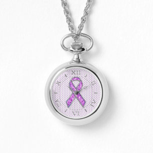 För bandmedvetenhet för silver Crystal rosa Armbandsur