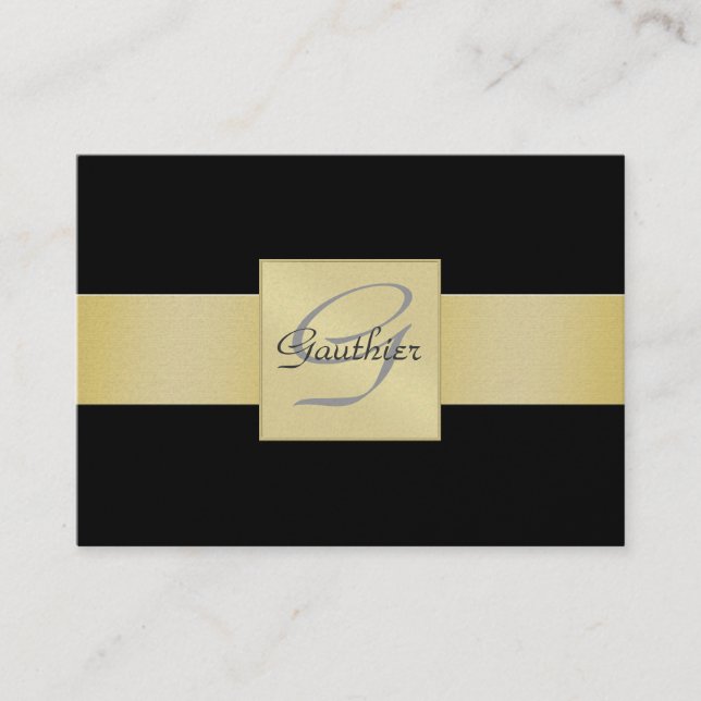För bandMonogram för elegant svart guld- visitkort (Framsida)