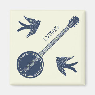 För Banjo Players Banjo and Birds Personlig Magnet