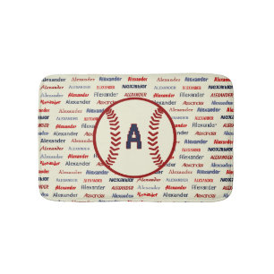 För barn baseboll för marinblå monogram Namn-gåvor Badrumsmatta