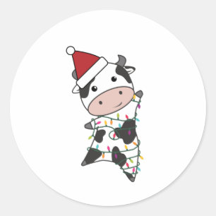 För barn Cow Jul Fairy Ljus Cute Animals Runt Klistermärke