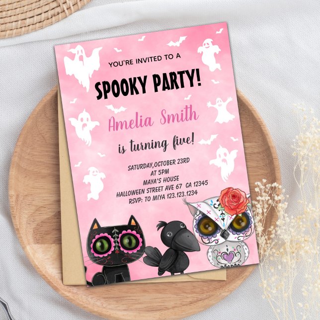 För barn eller Vuxnor för Cute Spooky Party-kort Inbjudningar (Black Cat Halloween Birthday Invitations)