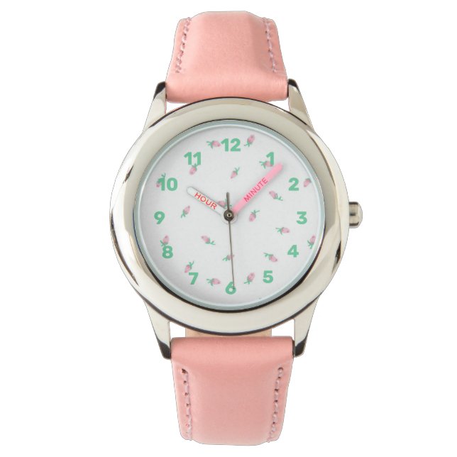 för barn för blommigt av rosa - Pastel Armbandsur (Framsida)