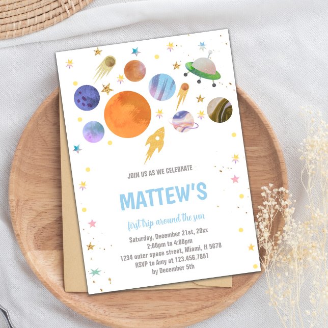 För barn för färgämne Rymden Inbjudningar (Planets Galaxy Birthday Invitations)