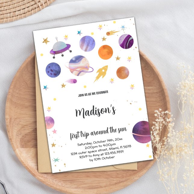 För barn för färgstarkt Galaxy-tema Inbjudningar (Planets Outer space Birthday Invitations)