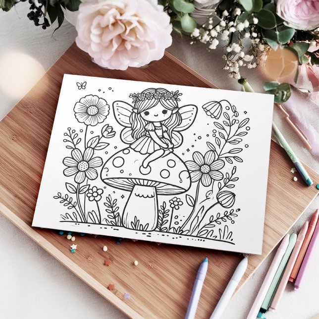 För barn för färgsverksamhet för Födelsedagsfest a Anteckningsblock (Fairy Birthday Party Coloring Activity Paper Notepad Placemats.)