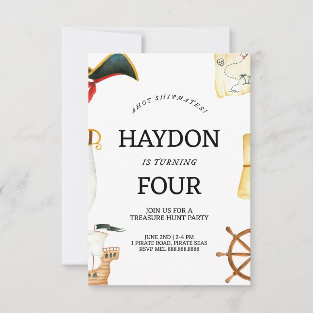 För barn för födelsedagsinbjudan till pirat inbjudningar (Framsida)