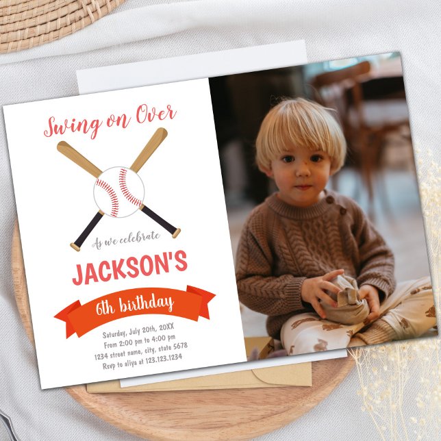 för barn för inbjudan till anpassadets idrottspart (Red Brown Baseball Birthday Invitations photo)