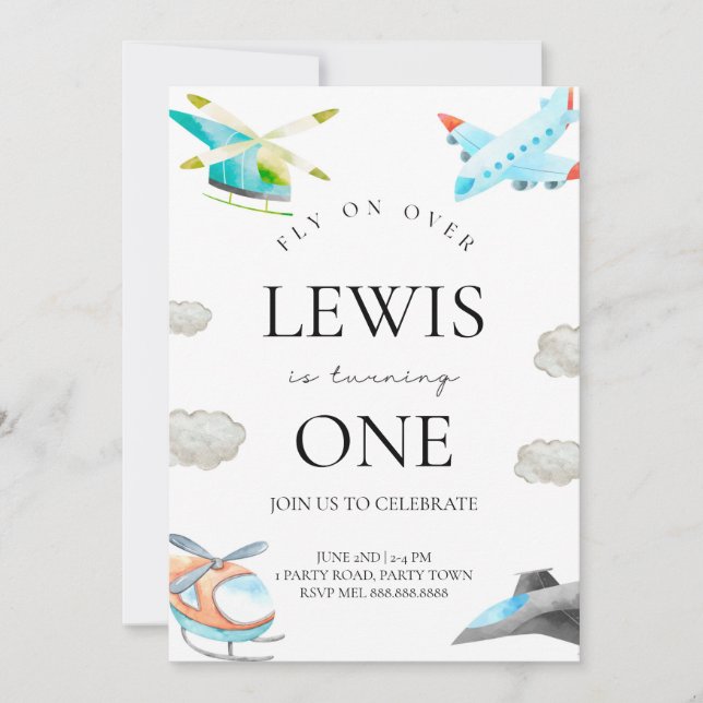 För barn för inbjudan till flygplanet och helikopt (Framsida)