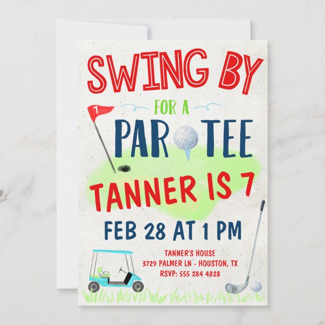 För barn för inbjudan till Golf Birthday (Framsida)