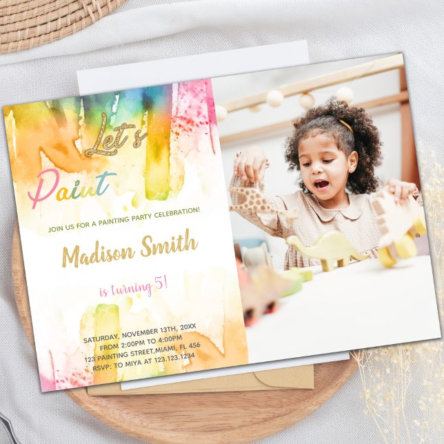 för barn för inbjudan till konstnärliga anpassaden (Let's Paint Birthday Invitations with photo)