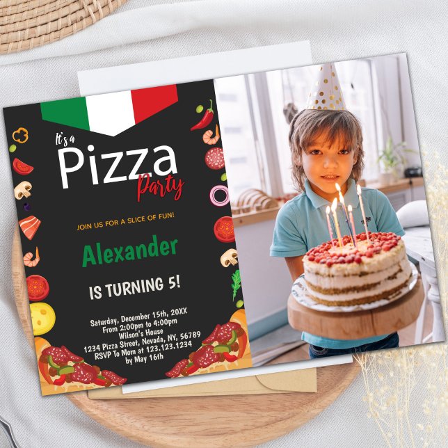 för barn för inbjudningar till anpassadet Pizza-pa (Pizza Birthday Party Invitations with photo)