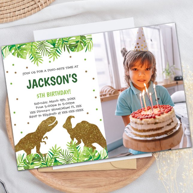 för barn för inbjudningar till Dinosaur-partiet fö (Photo Green Dinosaur Birthday Invitations)