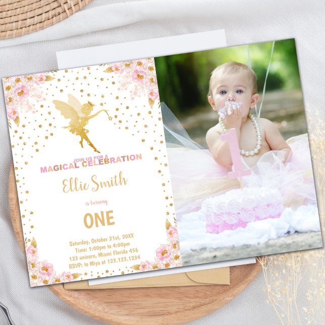för barn för inbjudningar till mejeripartiet i anp (Floral Glitter Fairy Birthday Invitations w Photo)