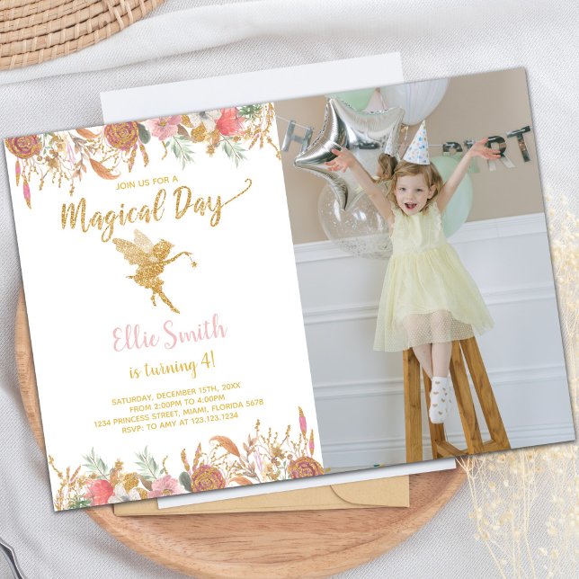 för barn för inbjudningar till mejeripartiet i anp (Glitter Floral Fairy Birthday Invitations w photo)