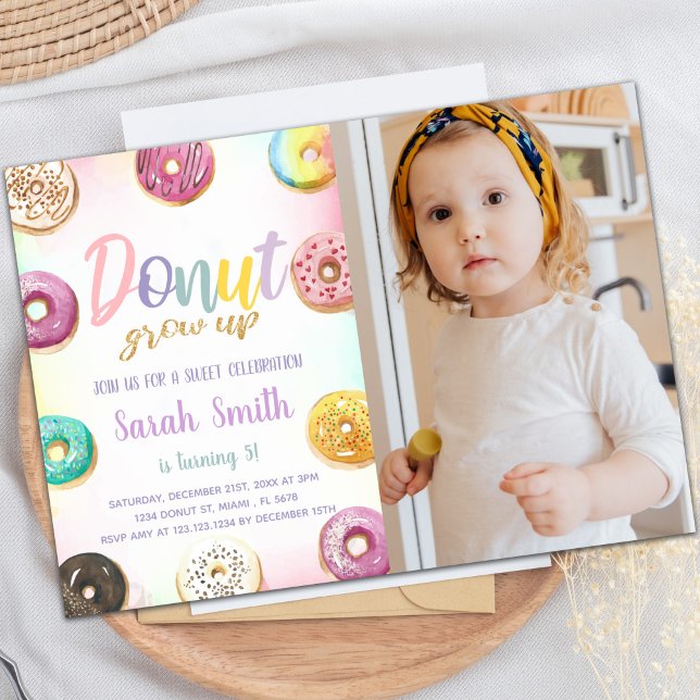 för barn för inbjudningar till svenska anpassaden (Pink Donut Birthday Invitations with photo)