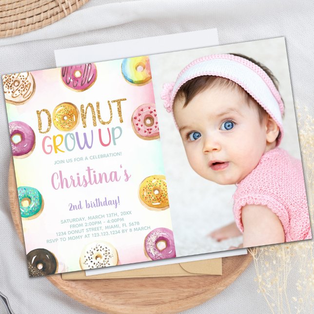 för barn för inbjudningar till svenska anpassaden (Golden Glitter Donut Birthday Invitations w photo)