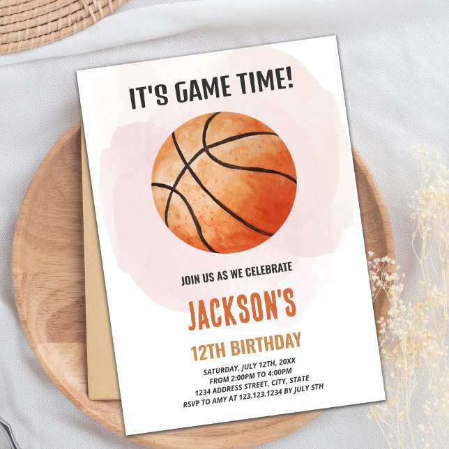 För barn för konstnärligt idrottstema inbjudningar (Watercolor Basketball Birthday Invitations)