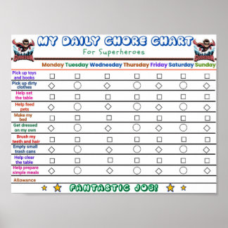 För barn för superhjälten Daily Chore Chart Poster