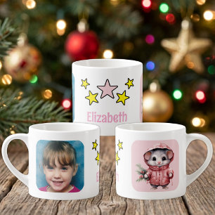 För barn foto namn mus jul rosa espressomugg