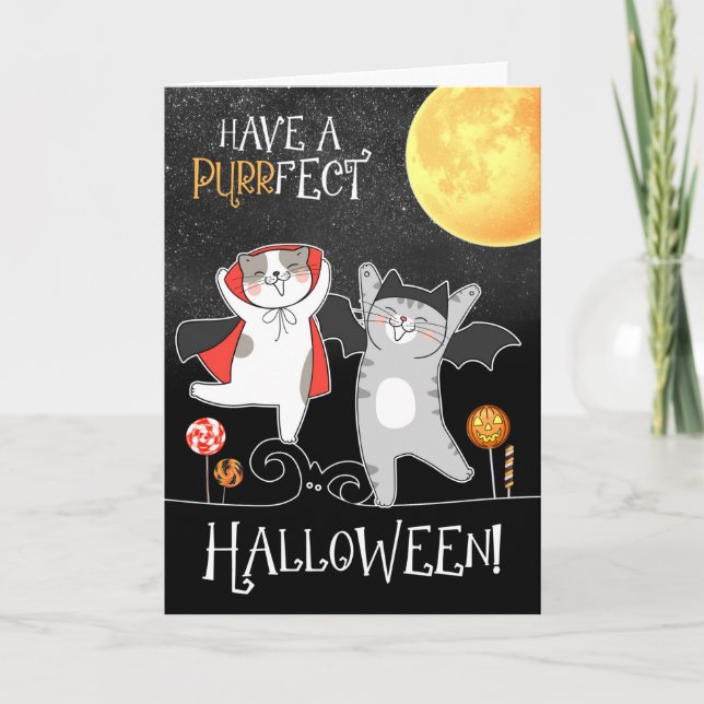 för barn Halloween Funny Cats i Costumes Kort (Framsida)