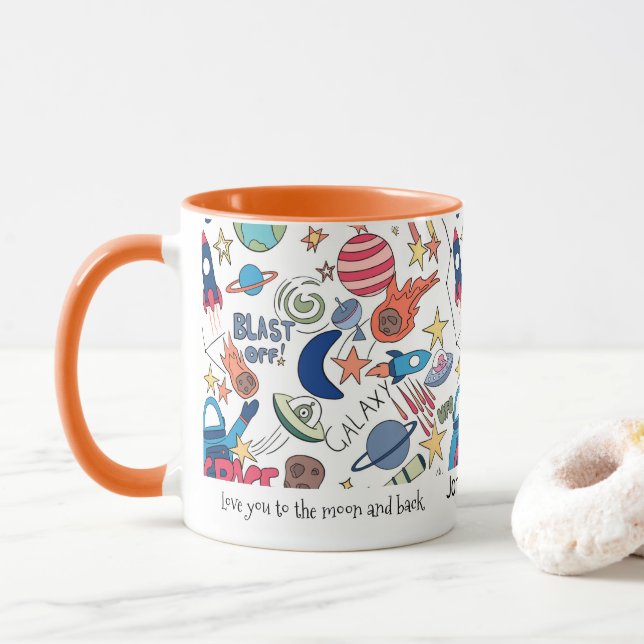 för barn personlig Space tema Doodles Mugg (Med munk)